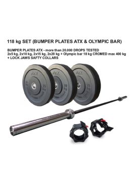 Komplet 118 kg - olimpijska palica max 400kg + uteži bumper plate - polna guma