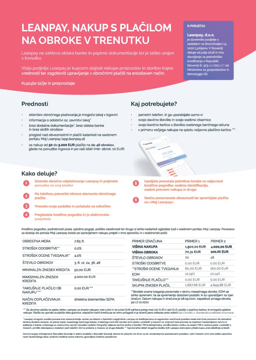 LeanPay obročna plačila